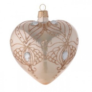 Addobbo Albero cuore vetro oro strass oro 100mm