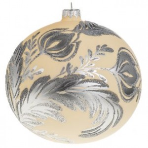 Addobbo albero Natale vetro avorio argento 15 cm