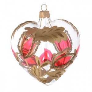 Addobbo cuore decori rilievo rosso-oro 100 mm