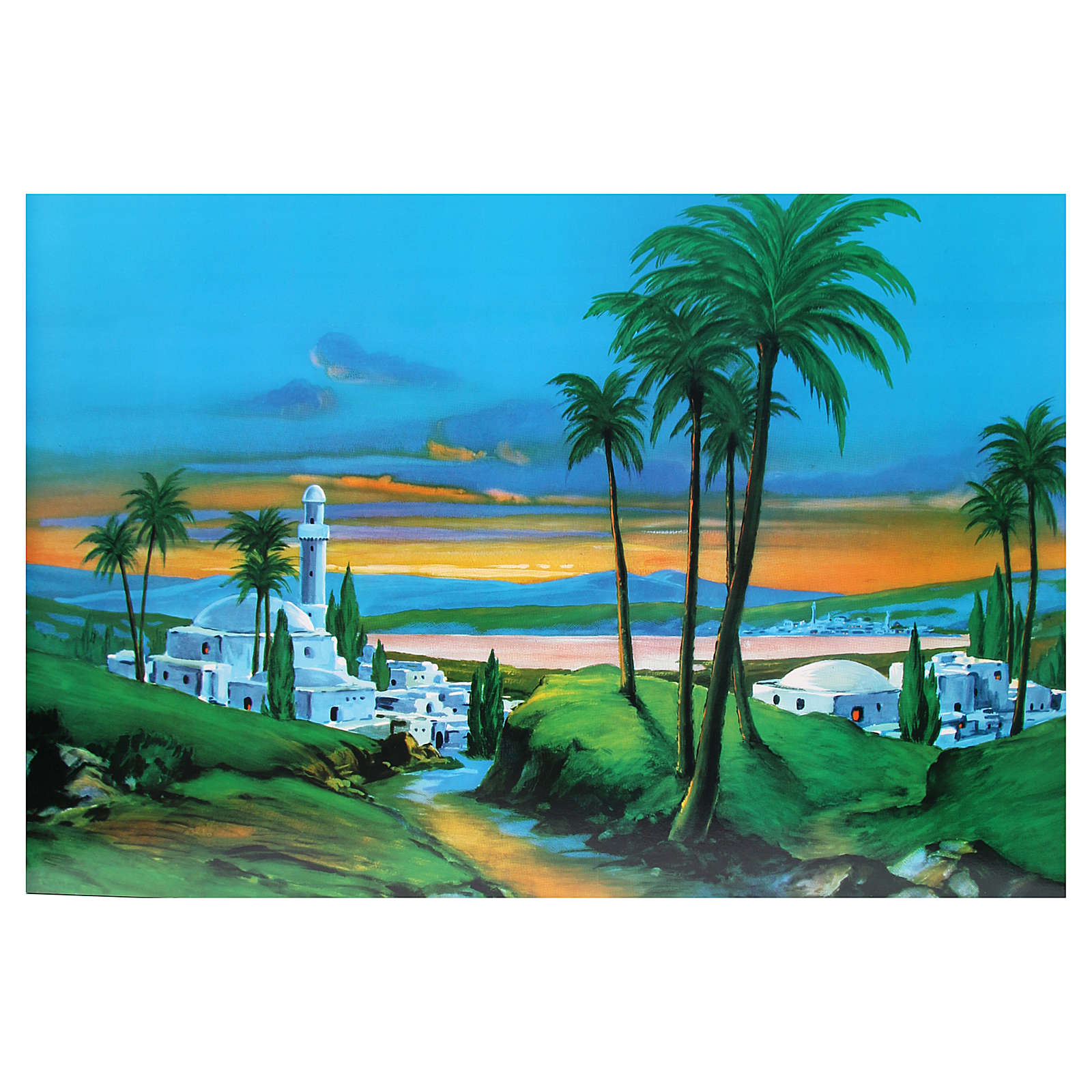 Fondale presepe legno Città araba 100x68cm