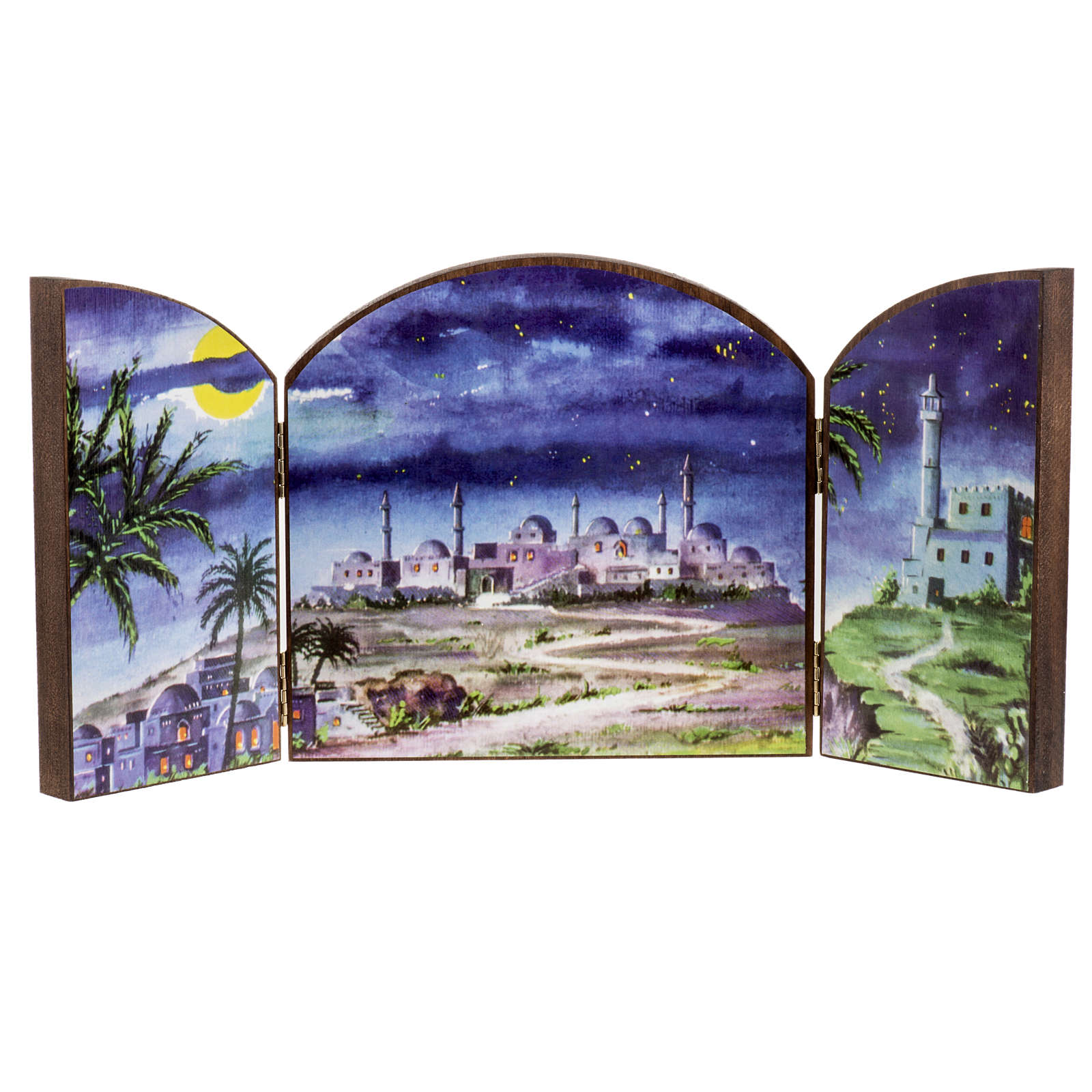 Trittico legno sfondo presepe paesaggio arabo 20x42