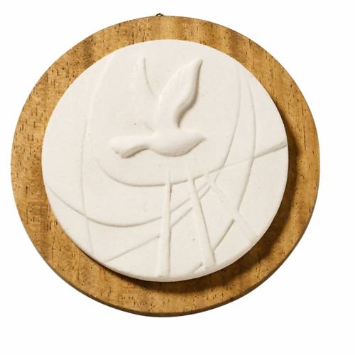 quadretto tondo bianco cresima con legno
