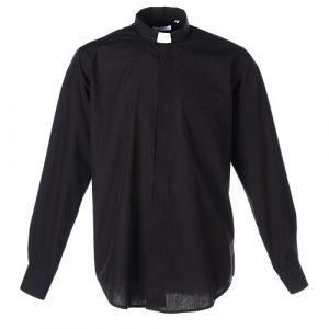 camicia clergyman manica lunga misto cotone nera