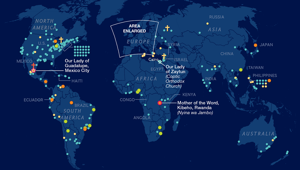 mappa apparizioni mariane nel mondo