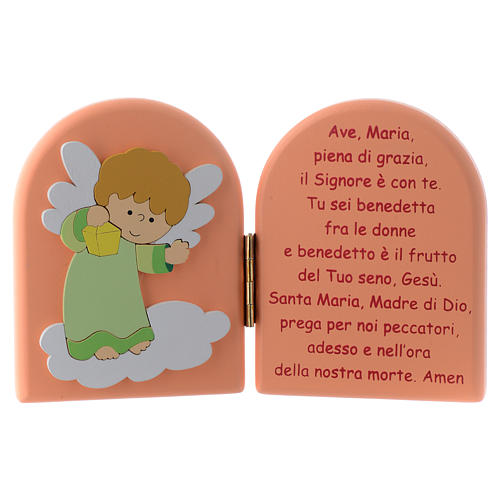 dittico ave maria e angelo verde legno rosa 10x15 cm