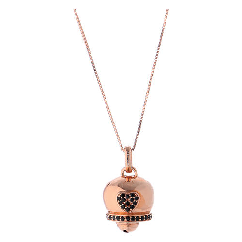 collana amen argento 925 rose ciondolo campanella con zirconi neri