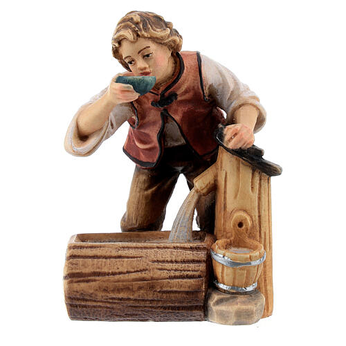 bambino con fontana legno dipinto presepe rainell 11 cm val gardena