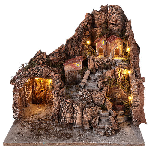 borgo con grotta fontana presepe napoletano 40x34x40 cm