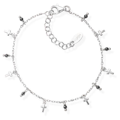 bracciale croci cristalli neri alternati amen fin. rodio