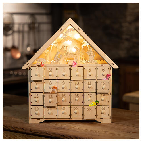 calendario 40x30x10 cm scena nativita con luci
