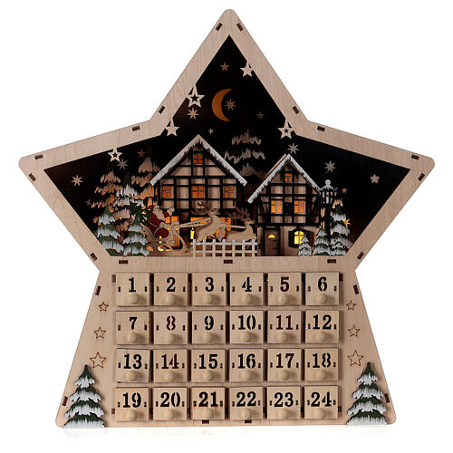 calendario dellavvento legno stella luce carillon 40x40x10 cm