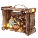 cassetta luci portatile legno muschio nativita presepe 10 cm deruta