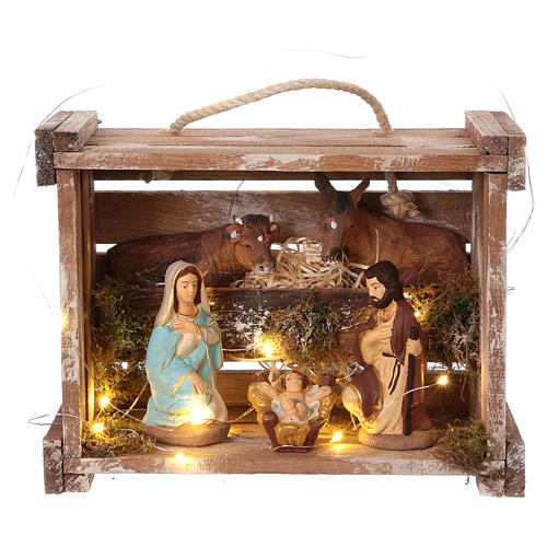 cassetta luci portatile legno muschio nativita presepe 10 cm deruta