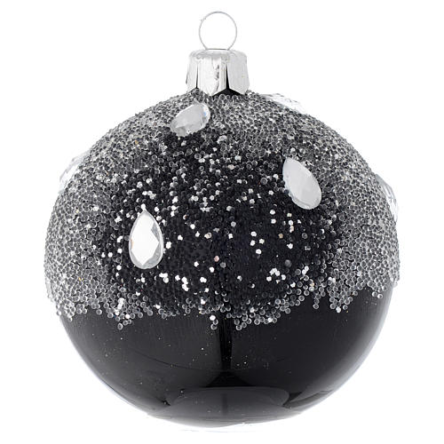 pallina in vetro nero e glitter 80 mm