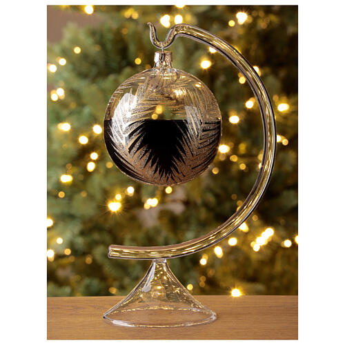 pallina natale nero rami oro vetro soffiato 100 mm