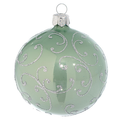 pallina vetro verde metallizzato e argento 80 mm