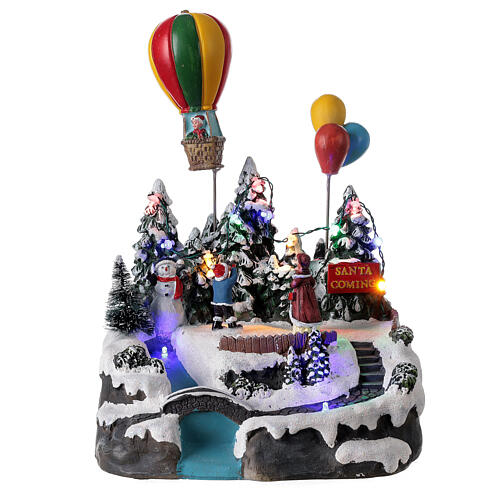 villaggio natale bambini mongolfiera luci musica 25x20x20 cm