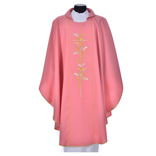 casula sacerdotale rosa poliestere croce gigli