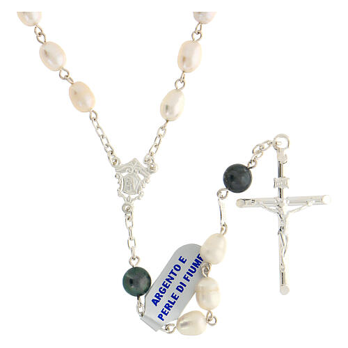 rosario argento 925 perle di fiume ovale crociera doppia 8 mm