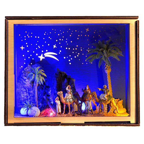 nativity box re magi sul cammello 20x25x20cm presepe 4 cm