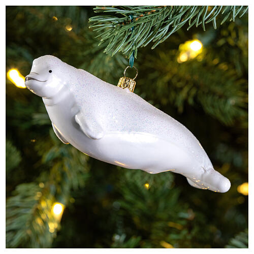balena beluga addobbo albero di natale 5 cm vetro soffiato