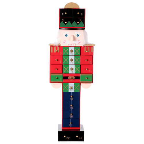 calendario d'avvento schiaccianoci cassetti legno colorato 50x16x10 cm