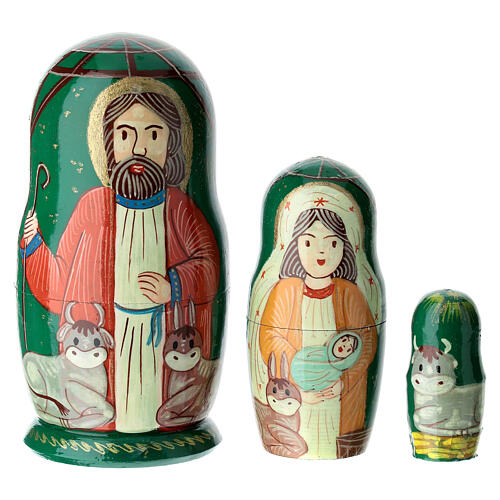 matrioska verde natività 10 cm dipinta a mano