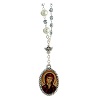 rosario madonna del silenzio metallo grani bianchi e blu 5-7 mm