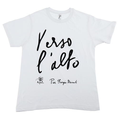 t-shirt bimbo bianca cotone bio stampa nera verso l'alto piergiorgio frassati
