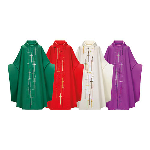 casula slabbinck con collo rivoltato e croci ricamate a macchina