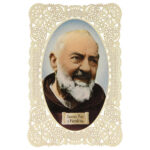 santino di san pio da pietrelcina decoro merlettato 11x7 cm