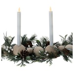 portacandele con 4 candele led 2 cm bianco caldo sfere legno 10x80x20cm