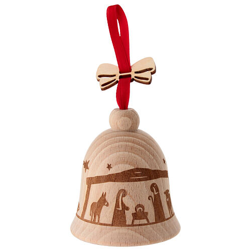addobbo albero campana 8 cm pattern natività legno faggio val gardena