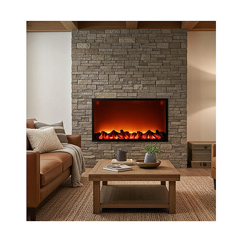 caminetto led effetto fiamma nero 50x80x10 cm