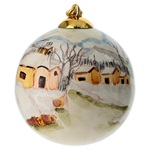 pallina albero natale borgo innevato sfondo bianco 8 cm dipinta a mano dellarte ceramiche