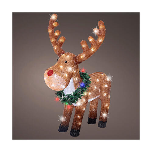 renna con ghirlanda led in acrilico luce bianca fredda 60x45 cm