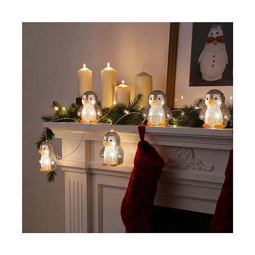set 5 pinguini luminosi 10x10x15 cm 50 led interno esterno acrilico