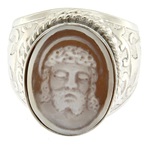 anello argento 925 decori croce cammeo gesù regolabile