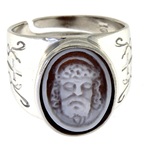 anello argento 925 decoro croce cammeo gesù rodiato regolabile