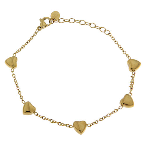 bracciale acciaio anallergico 5 cuori grandi oro