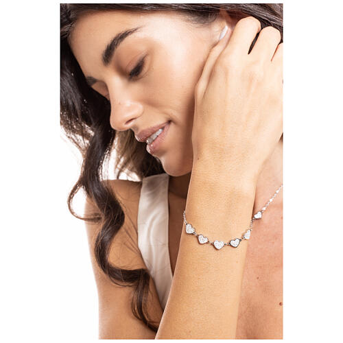 bracciale cuori zirconati bianchi acciaio ipoallergenico