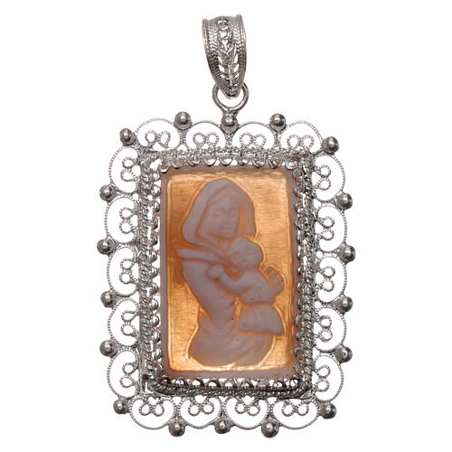 ciondolo filigrana argento 800 madonna bambino con cammeo