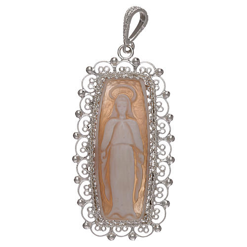 ciondolo filigrana argento 800 madonna con cammeo