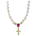 collana croce zircone rubino perle naturali benedictus argento 925 dorato