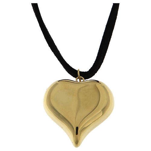 collana cuore oro acciaio anallergico corda ecopelle 150 cm