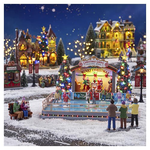 christmas grove skating rink scena animata lemax caddington village 21x33x31 cm 14870