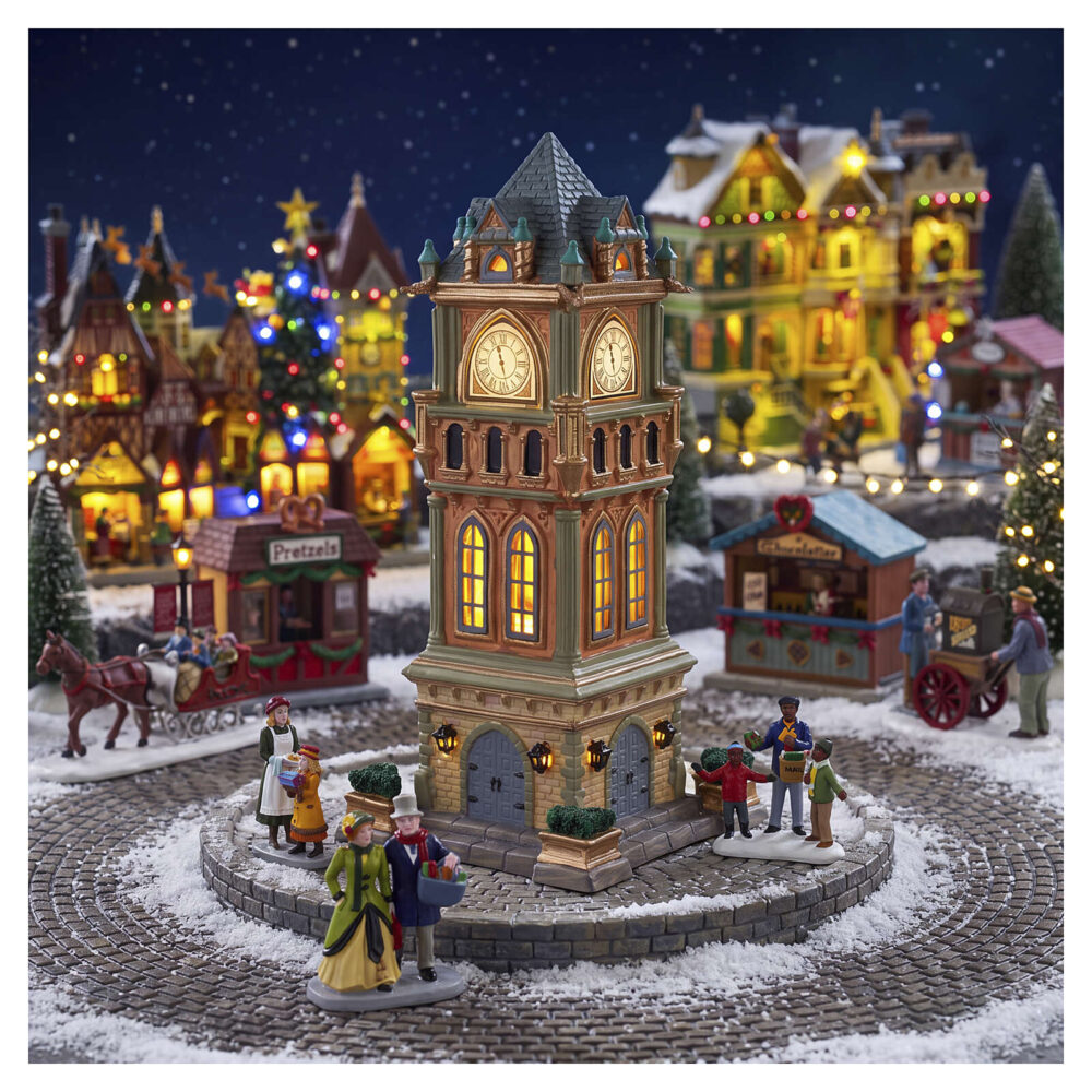 municipal clock tower edificio illuminato lemax caddington village 27x12x12 cm 05007